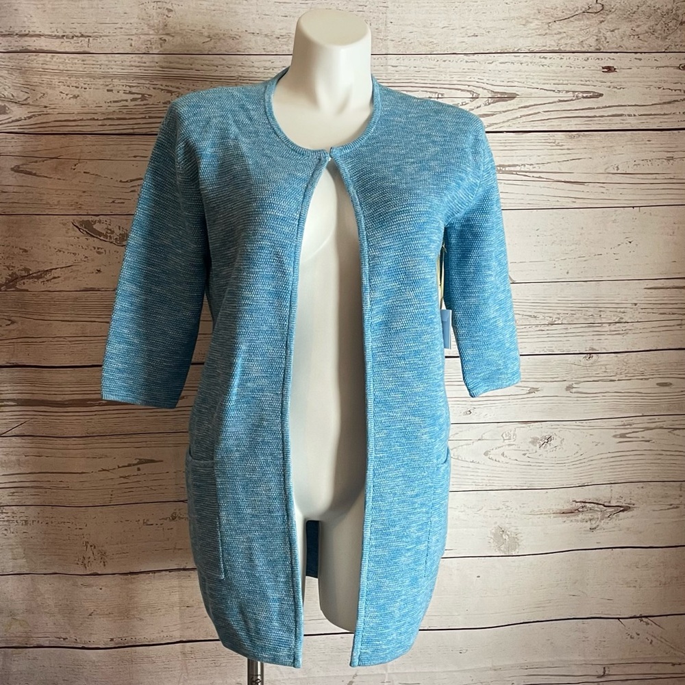 Damask Blue Knit Cardigan Sweater New with Tags M